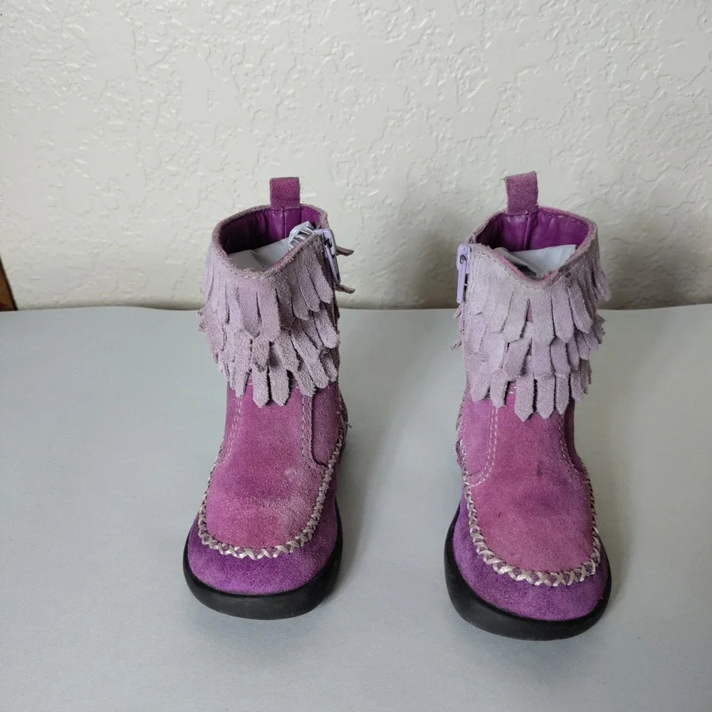 Baby Gap Kids Purple Suede Fringe Moccasin Boots Size 5